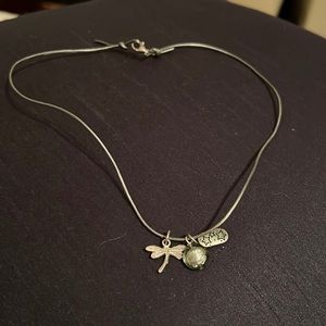 Short silver cord dragonfly necklace